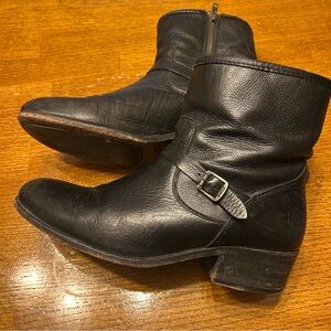 Frye Black Leather Buckle Boots